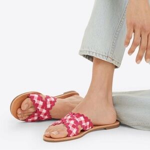 Draper James Piper Ric Rac Pink and White Gingham Flats Sandals. Size 8.5